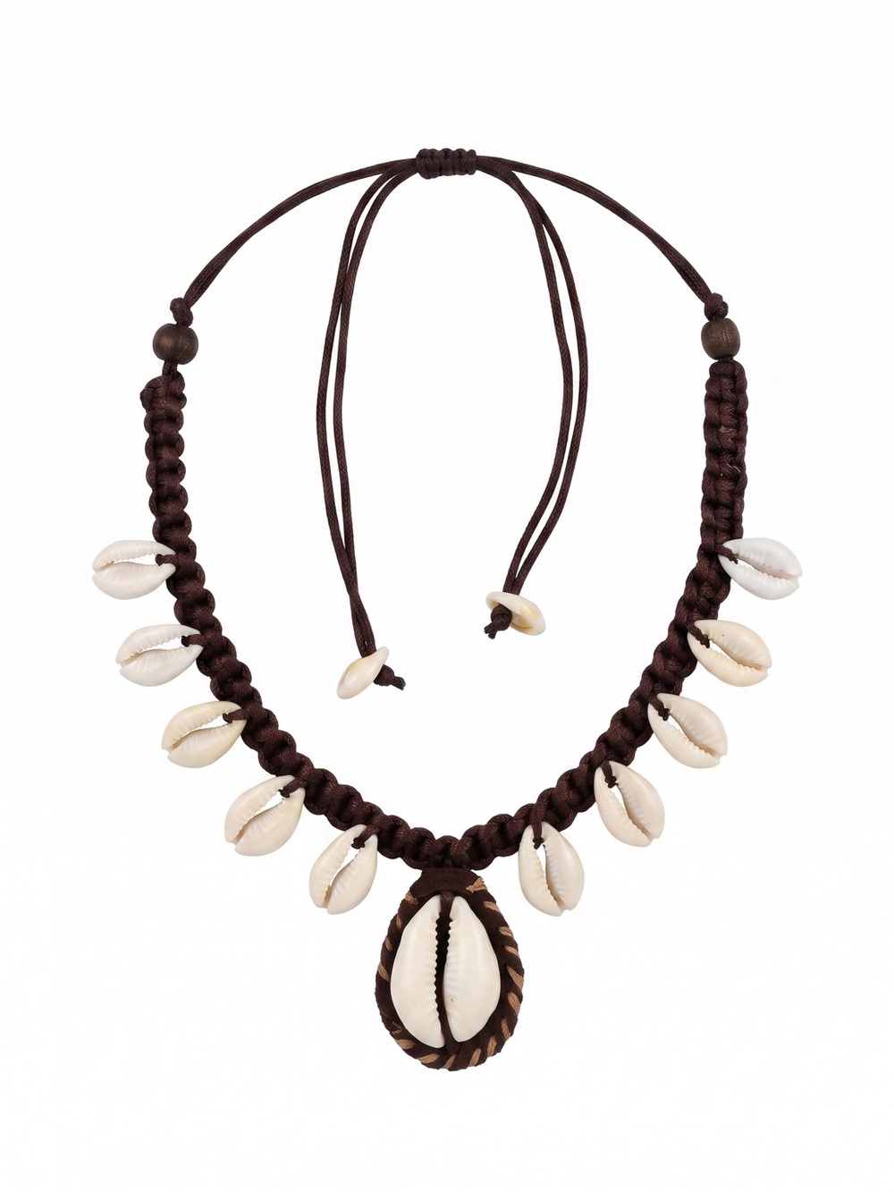 Vintage Bohemian Cowrie Shell Necklace - Brown and White